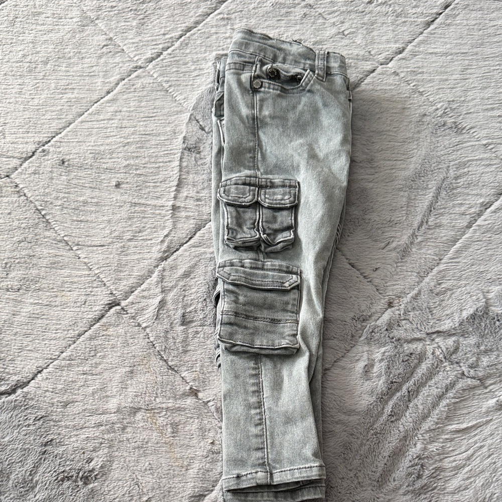 Kids Cargo Pocket Grey Jeans